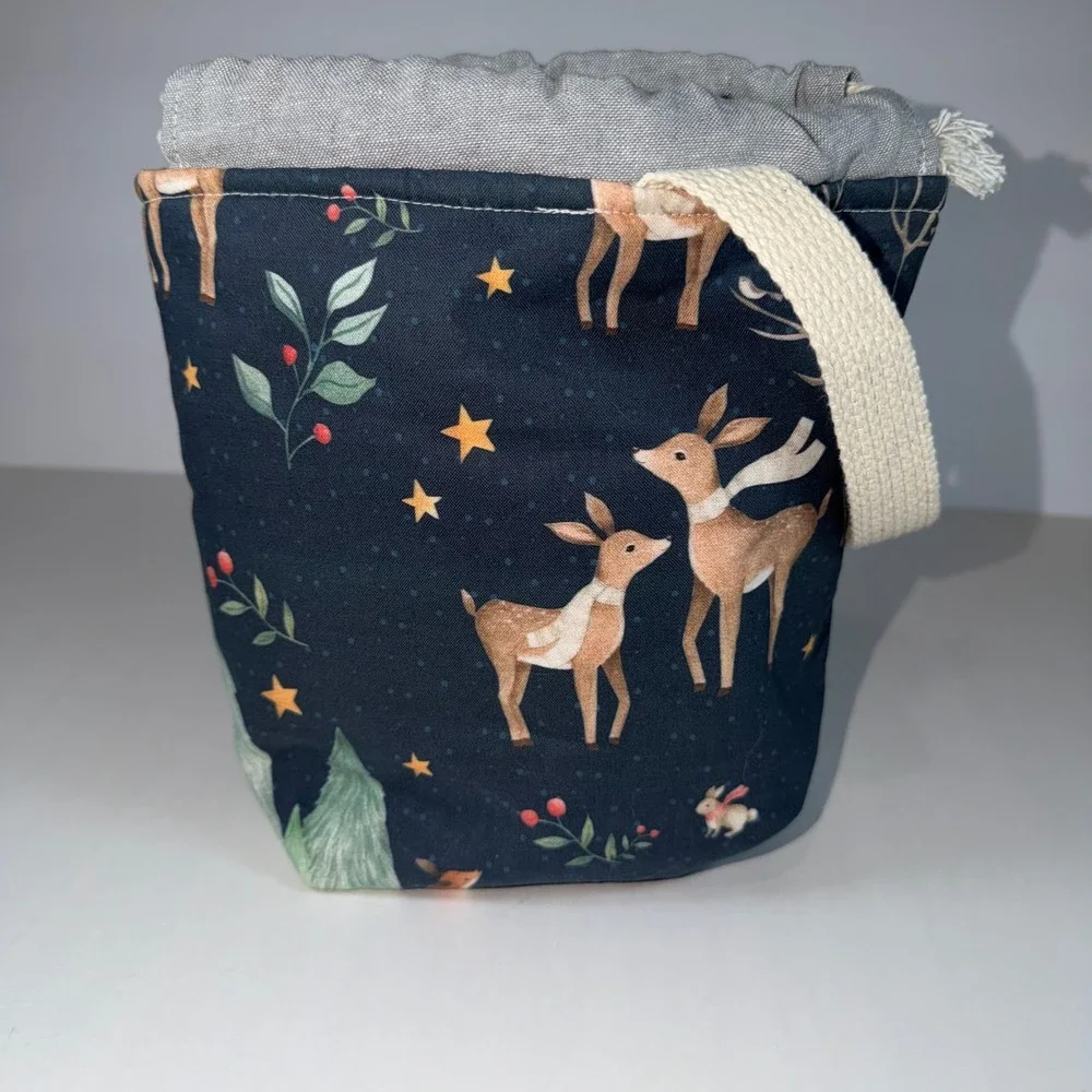 Longview Creations Project Bag Small Navy Deer Forest Animals Knit Crochet